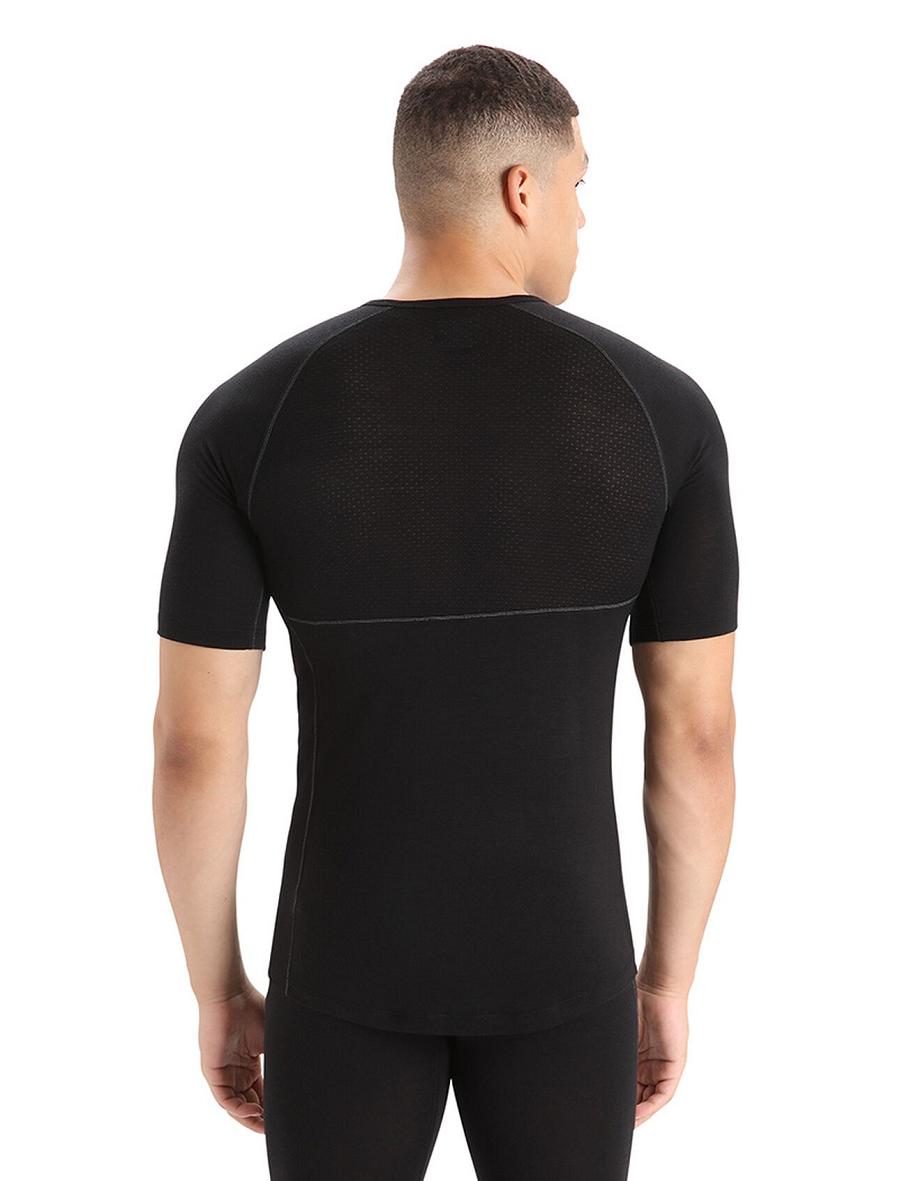 Men's Icebreaker BodyfitZone™ Merino 150 Zone Short Sleeve Crewe Thermal Top Base Layers Black | CA 1613GSOL